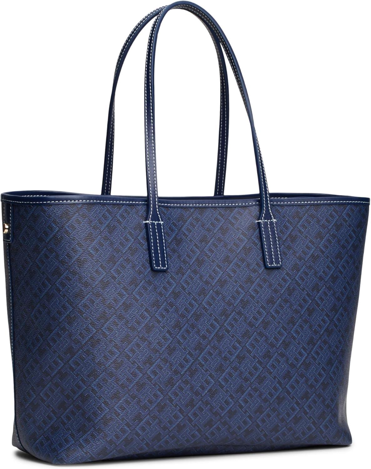 imageTommy Hilfiger womens Monogram Leather Tote With Zipper PocketSpace Blue