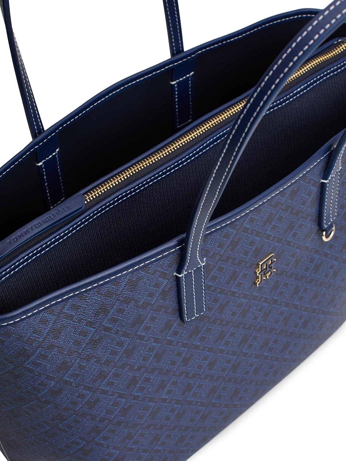 imageTommy Hilfiger womens Monogram Leather Tote With Zipper PocketSpace Blue