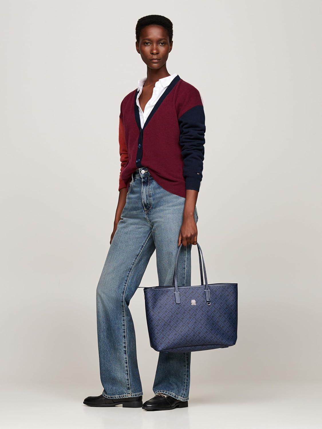 imageTommy Hilfiger womens Monogram Leather Tote With Zipper PocketSpace Blue