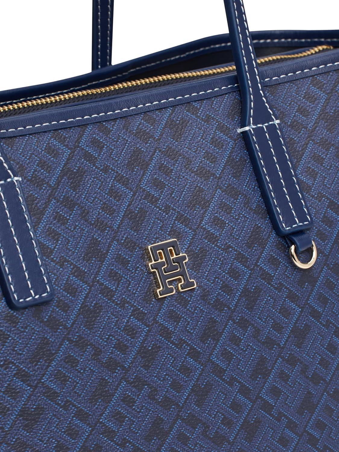 imageTommy Hilfiger womens Monogram Leather Tote With Zipper PocketSpace Blue
