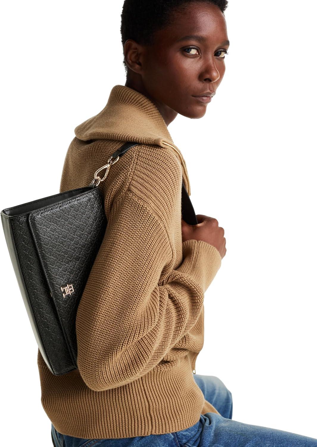 imageTommy Hilfiger womens Monogram Shoulder Bag With Removable Crossbody StrapBlack