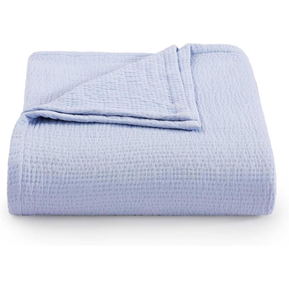 imageTommy Hilfiger Twin Cotton Blanket Woven Channel Stitched Bedding Medium Weight Soft Blanket AntiPilling ampamp Fade Resistant Ideal for Layering OekoTEX Certified BlueRunning Stitch Blue