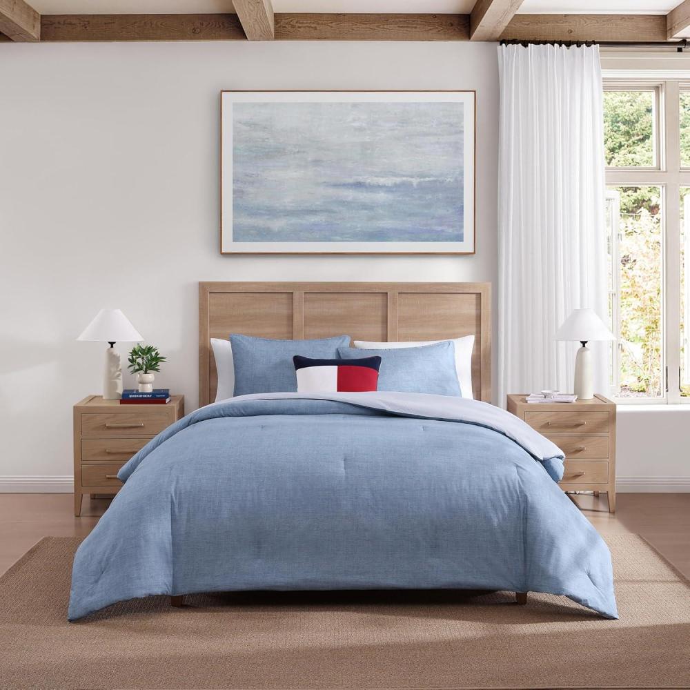 imageTommy Hilfiger Twin Duvet Cover Set Textured Cotton Bedding with Matching Shams Medium Weight for YearRound Use Dorm Essentials Dark BlueMedium Blue
