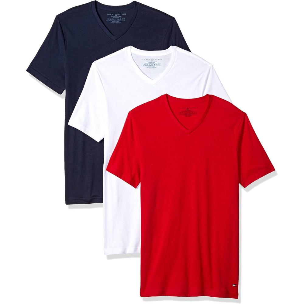 imageTommy Hilfiger Mens Cotton Classics 3Pack VNeck UndershirtsMahogany