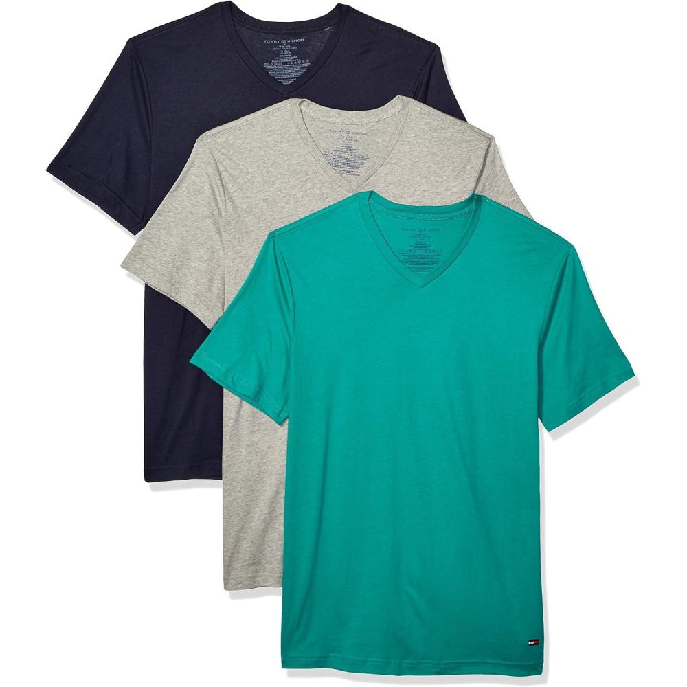 imageTommy Hilfiger Mens Cotton Classics 3Pack VNeck UndershirtsV Neck Green Multi