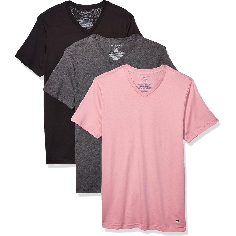 imageTommy Hilfiger Mens Cotton Classics 3Pack VNeck UndershirtsV Neck Pink Multi