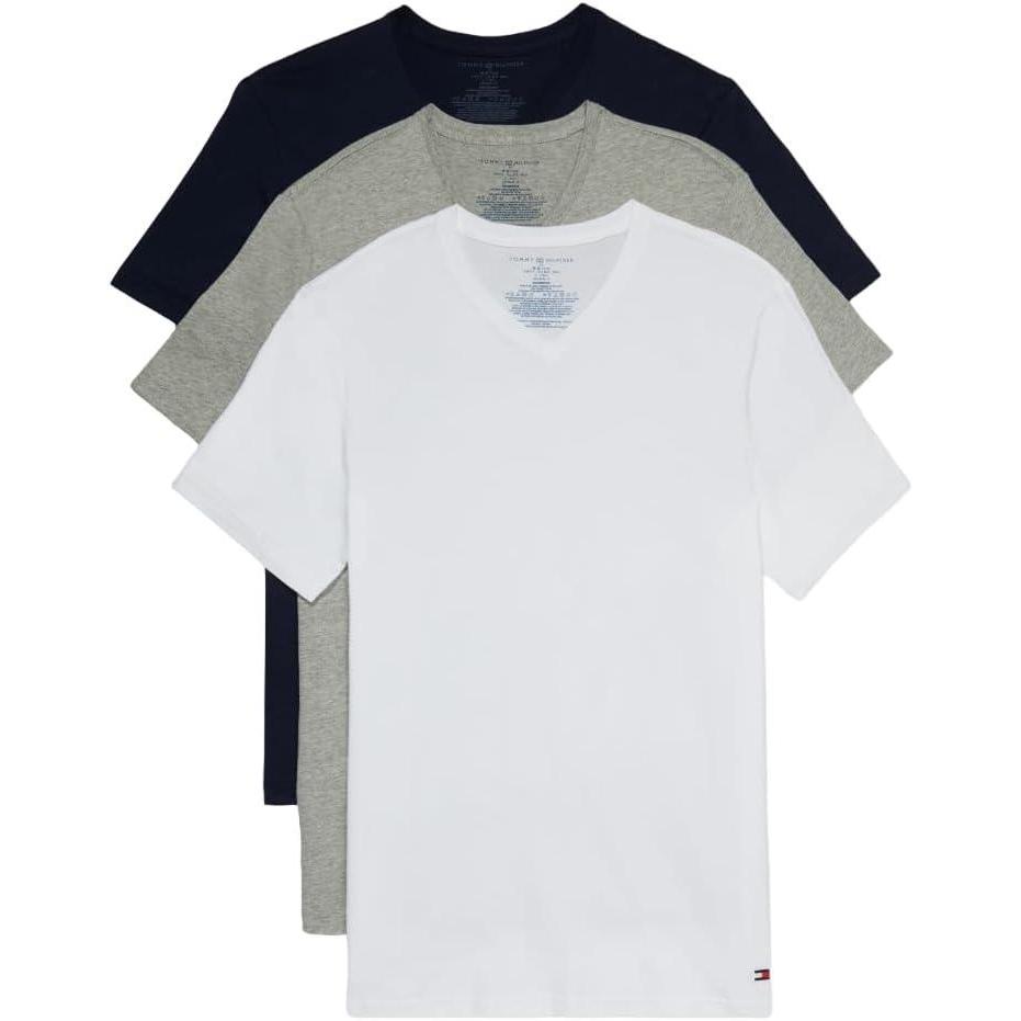 imageTommy Hilfiger Mens Cotton Classics 3Pack VNeck UndershirtsV Neck WhiteGreyNavy