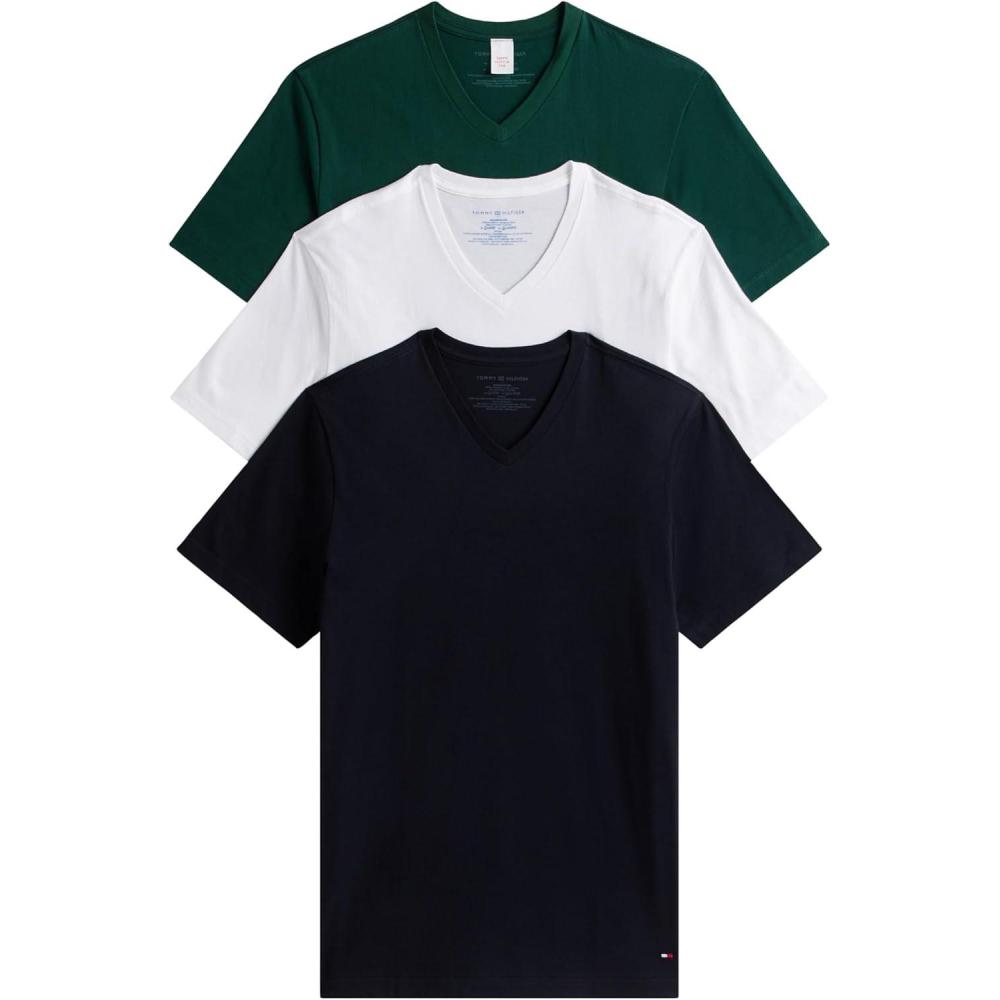 imageTommy Hilfiger Mens Cotton Classics 3Pack VNeck UndershirtsVintage Blue Spruce Empire Blue