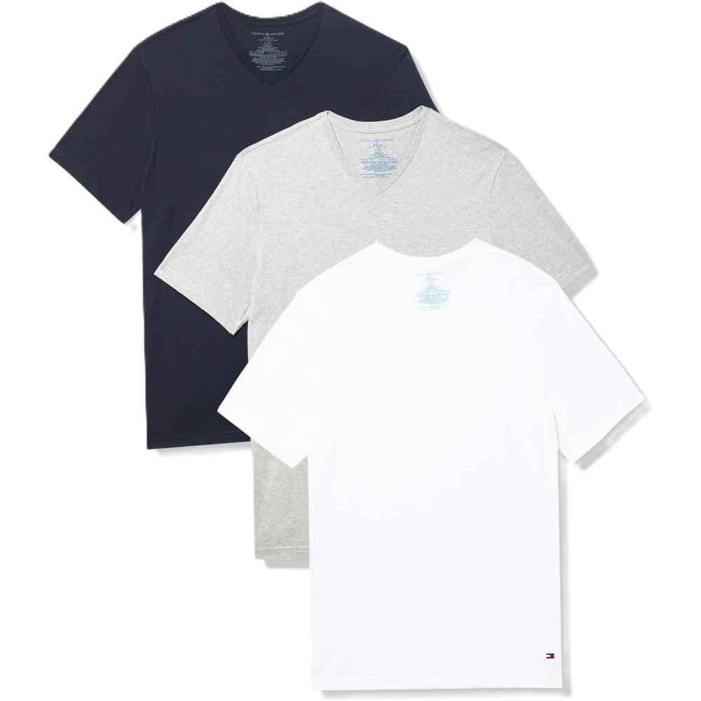 imageTommy Hilfiger Mens Cotton Classics 3Pack VNeck UndershirtsWhite Grey Heather Navy
