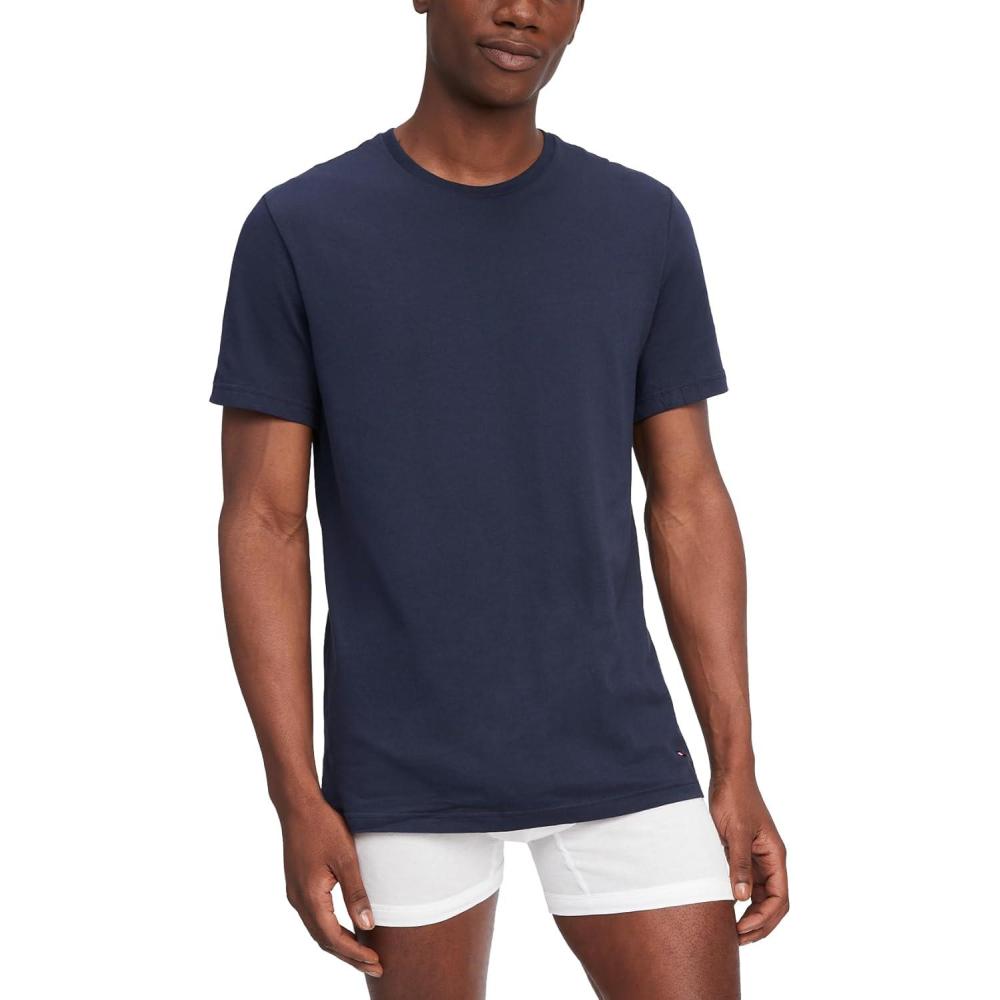 imageTommy Hilfiger Mens Cotton Classics Crewneck Undershirts 3PackWhite Grey Heather Navy