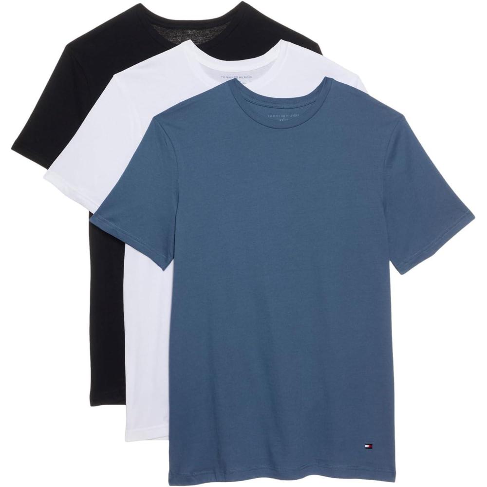 imageTommy Hilfiger Mens Cotton Classics Crewneck Undershirts 3PackWhite North Sky Blue Desert Sky