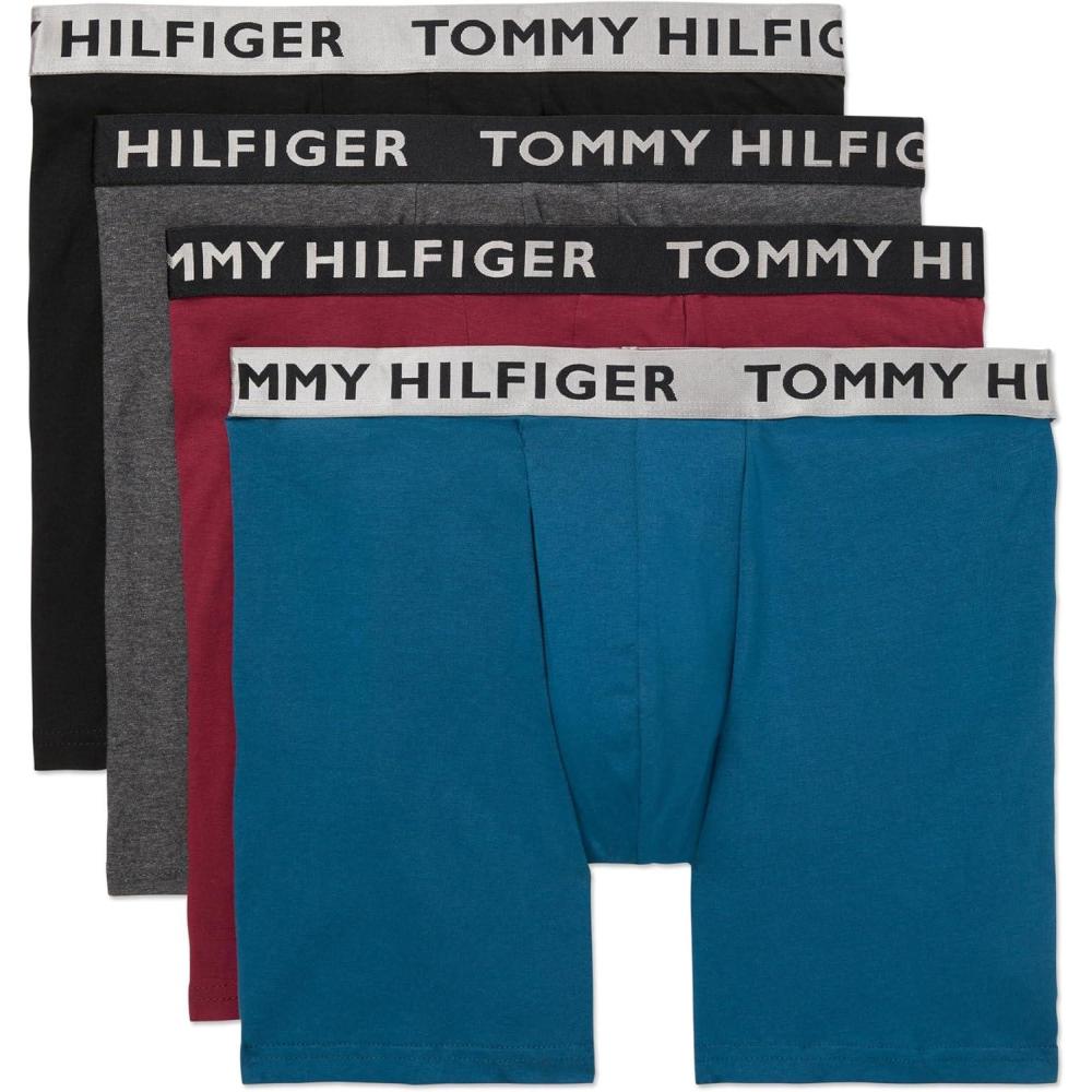 imageTommy Hilfiger Mens Cotton Stretch 4Pack Boxer BriefLegion Blue Charcoal Heather Bordeaux Black