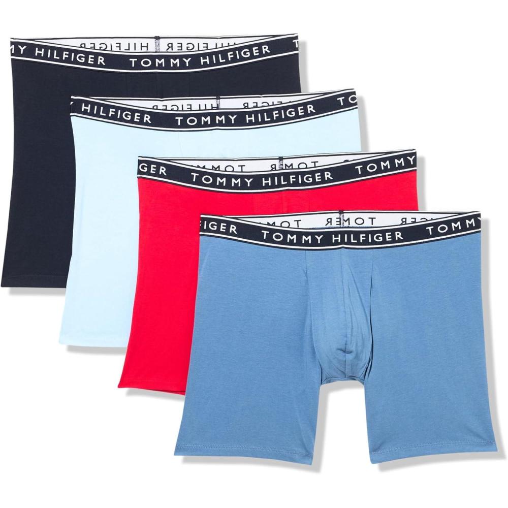 imageTommy Hilfiger Mens Cotton Stretch 4Pack Boxer BriefRomantic Blue  Primary Red  North Sky Blue  Navy