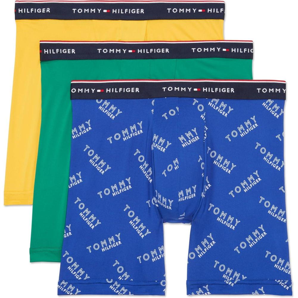 imageTommy Hilfiger Mens Micro Classics Boxer Brief 3PackGreen  Mazarine Blue Logo Print  Gold