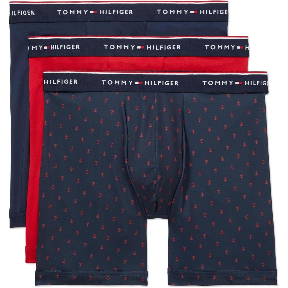 imageTommy Hilfiger Mens Micro Classics Boxer Brief 3PackNavy  Navy Anchor Print  Mahogany