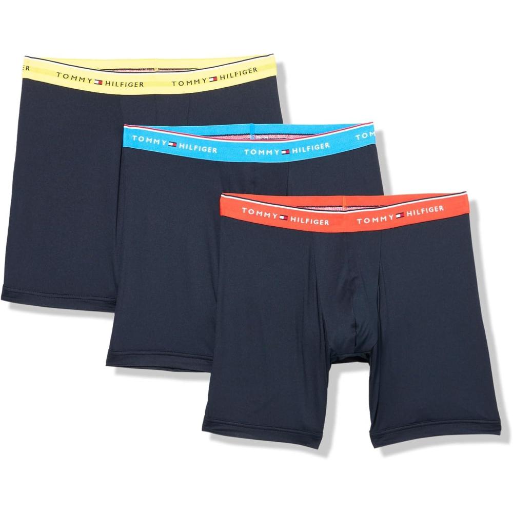 imageTommy Hilfiger Mens Micro Classics Boxer Brief 3PackNavy W Dark Orange Waistband  Navy W Shocking Blue Waistband  Navy W Vivid Yellow Waistband