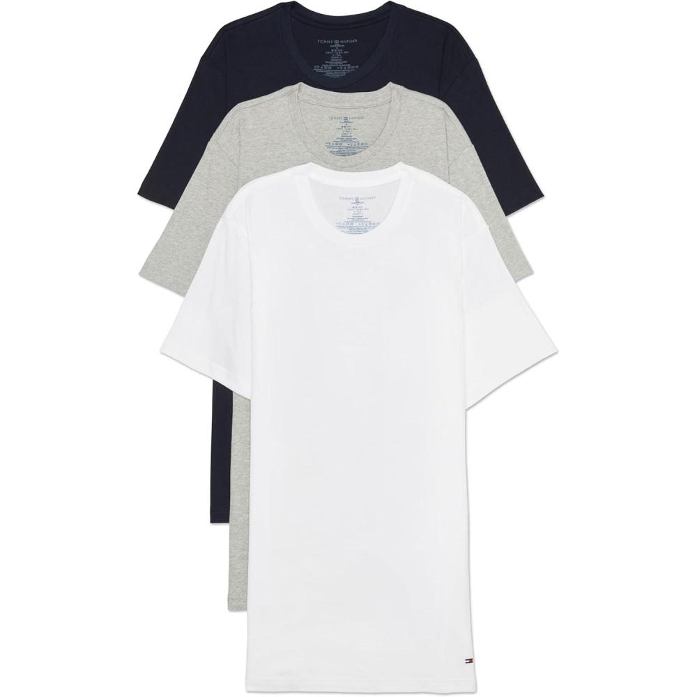 imageTommy Hilfiger Mens Undershirts 3 Pack Cotton Classics Slim Fit Crew TShirtSlim Crew Neck WhiteGreyNavy