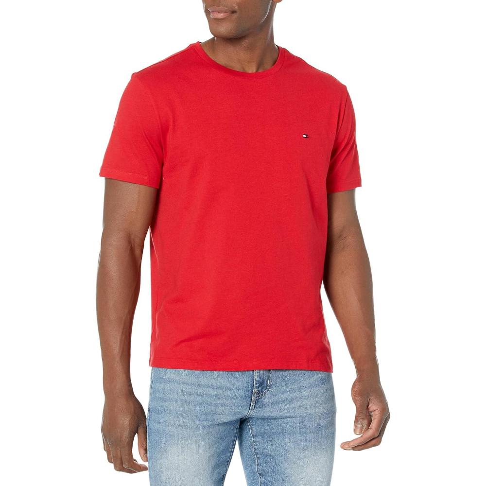 imageTommy Hilfiger TShirt Mens Crew Neck Tee Classic Fit Short Sleeve Solid ShirtApple Red