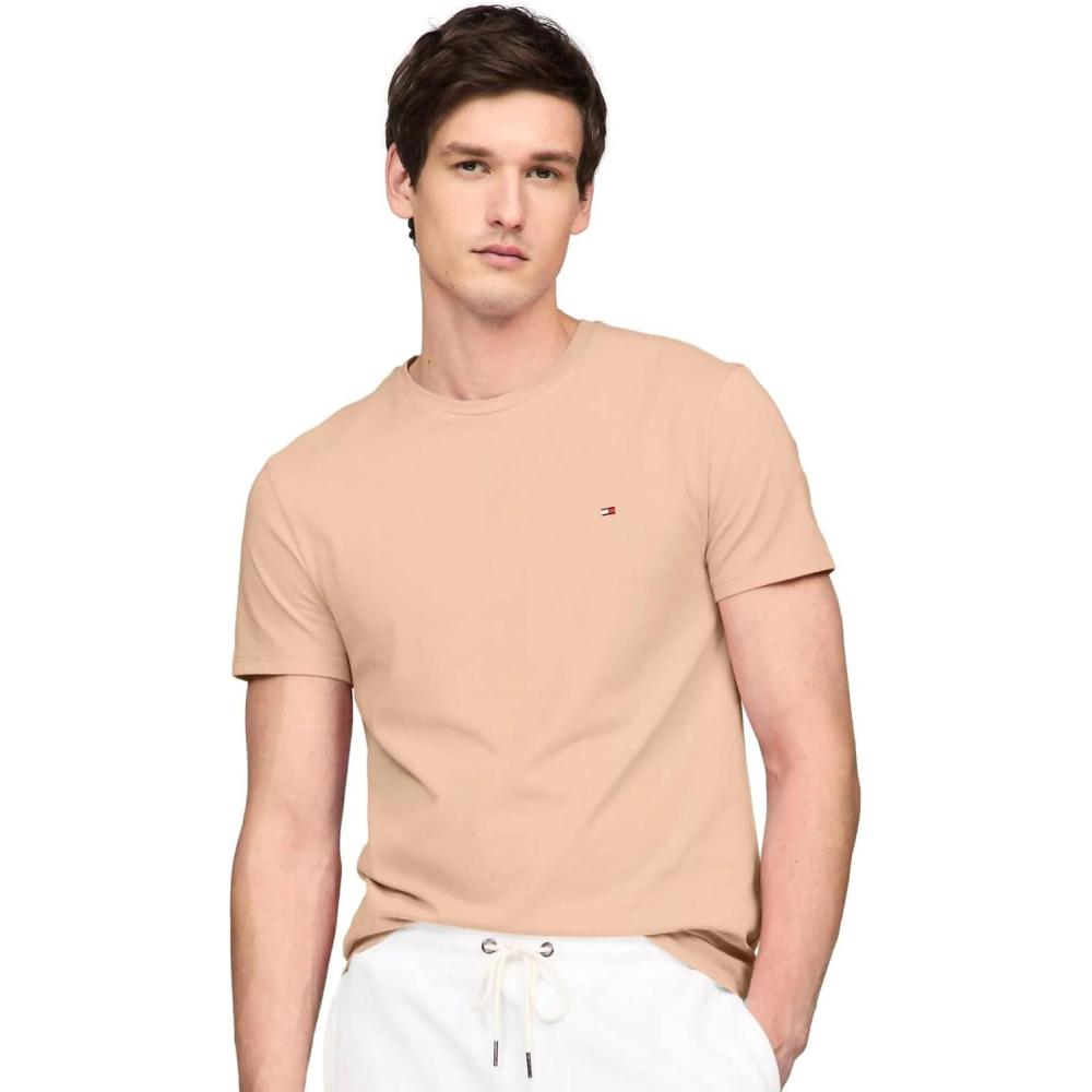 imageTommy Hilfiger TShirt Mens Crew Neck Tee Classic Fit Short Sleeve Solid ShirtBeige