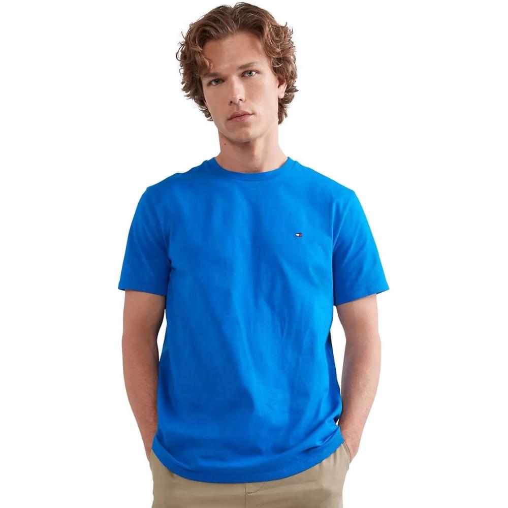 imageTommy Hilfiger TShirt Mens Crew Neck Tee Classic Fit Short Sleeve Solid ShirtBio Blue