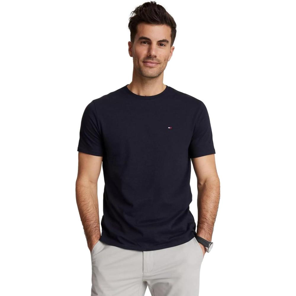 imageTommy Hilfiger TShirt Mens Crew Neck Tee Classic Fit Short Sleeve Solid ShirtDesert Sky Navy