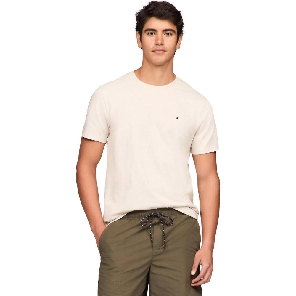 imageTommy Hilfiger TShirt Mens Crew Neck Tee Classic Fit Short Sleeve Solid ShirtThe Beige Heather
