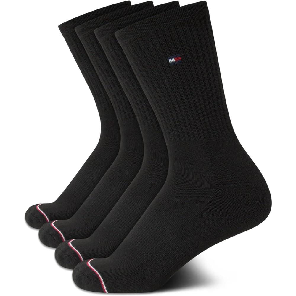 imageTommy Hilfiger Womens Crew Socks  4 Pack Moisture Wicking Breathable Athletic Casual Crew Socks for Women Sizes 410Black Logo