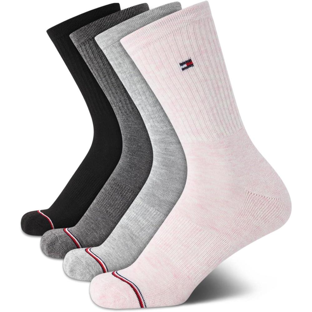 imageTommy Hilfiger Womens Crew Socks  4 Pack Moisture Wicking Breathable Athletic Casual Crew Socks for Women Sizes 410Rose Smoke Heather Assorted