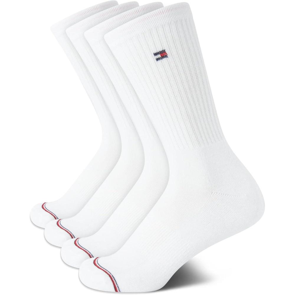 imageTommy Hilfiger Womens Crew Socks 4 Pack Moisture Wicking Breathable Athletic Casual Crew Socks for Women Sizes 410White Logo