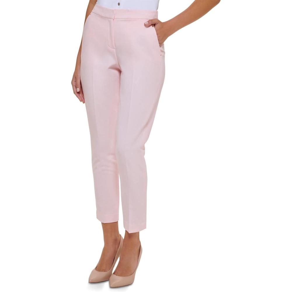 imageTommy Hilfiger Womens High Rise Houndstooth Ankle Casual Trouser PantsBallerina Pink