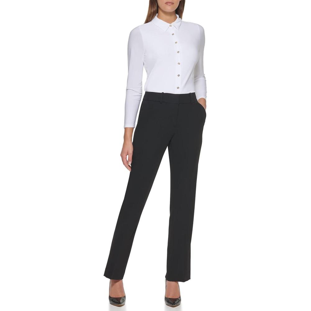 imageTommy Hilfiger Womens High Rise Houndstooth Ankle Casual Trouser PantsBlack