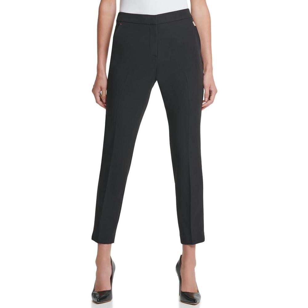 imageTommy Hilfiger Womens High Rise Houndstooth Ankle Casual Trouser PantsBlackBlack
