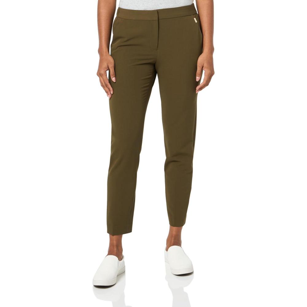 imageTommy Hilfiger Womens High Rise Houndstooth Ankle Casual Trouser PantsDark Olive