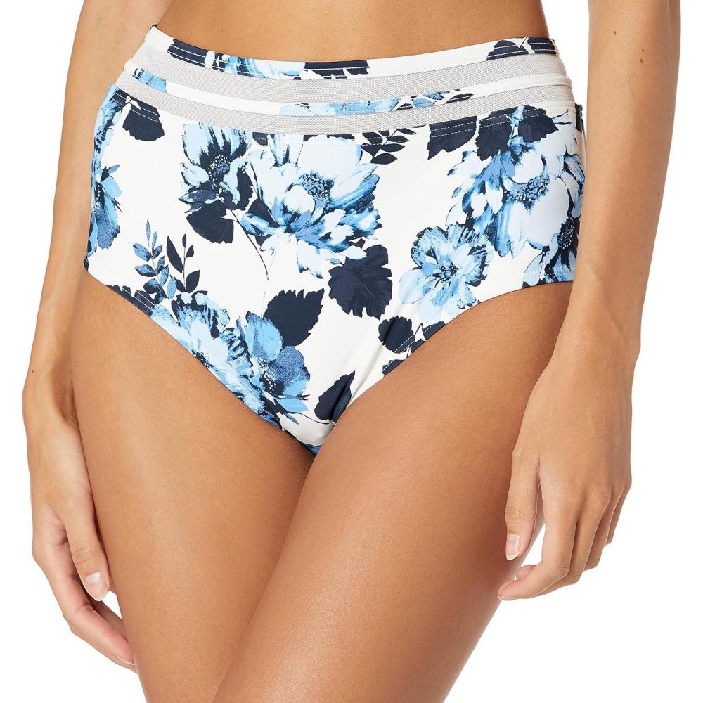 imageTommy Hilfiger Womens High Waisted Full Coverage Bikini BottomBlueWhite Floral