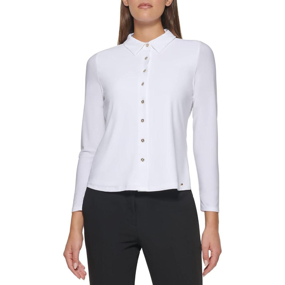 imageTommy Hilfiger Womens Long Sleeve Collared Button Front TopIvory