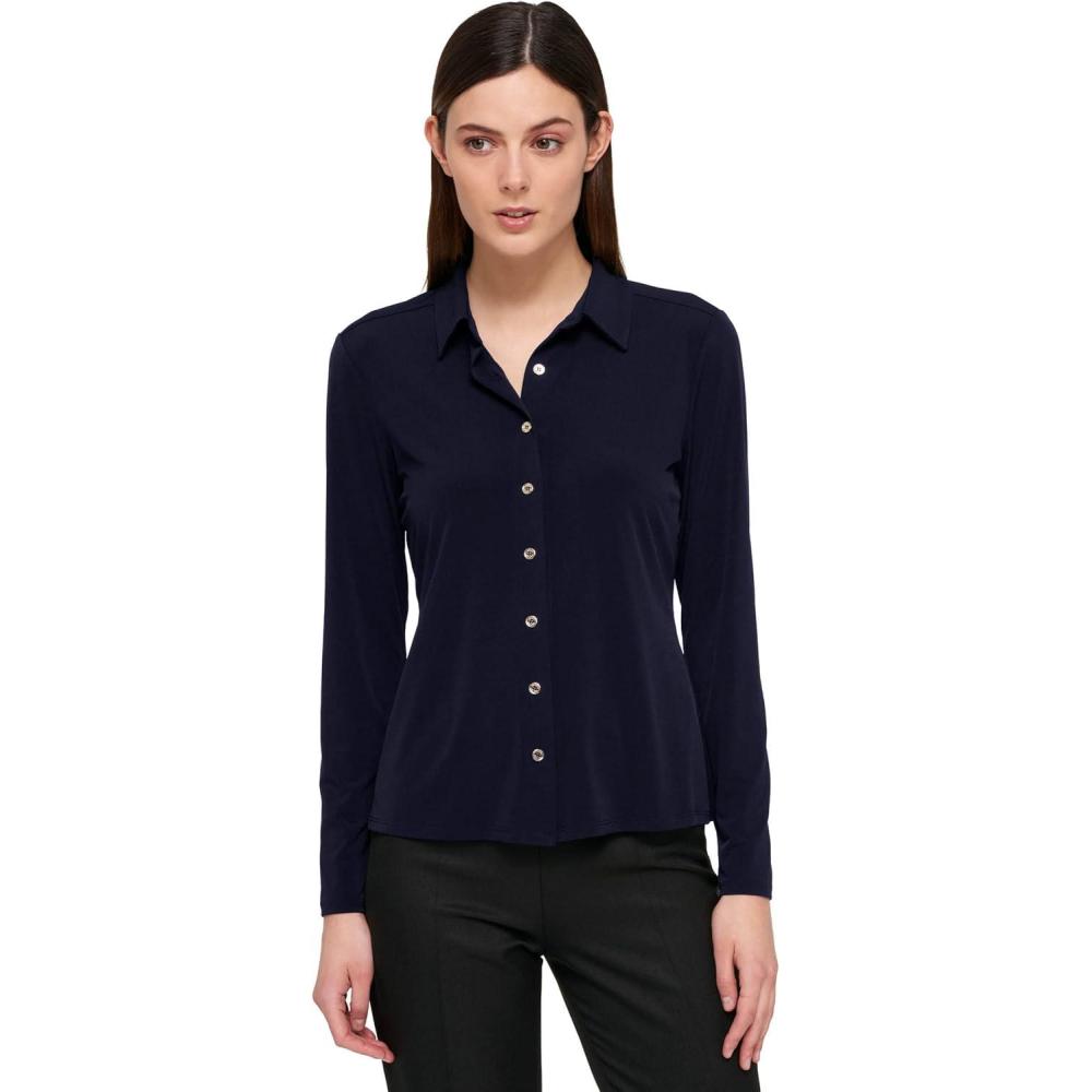 imageTommy Hilfiger Womens Long Sleeve Collared Button Front TopMidnight