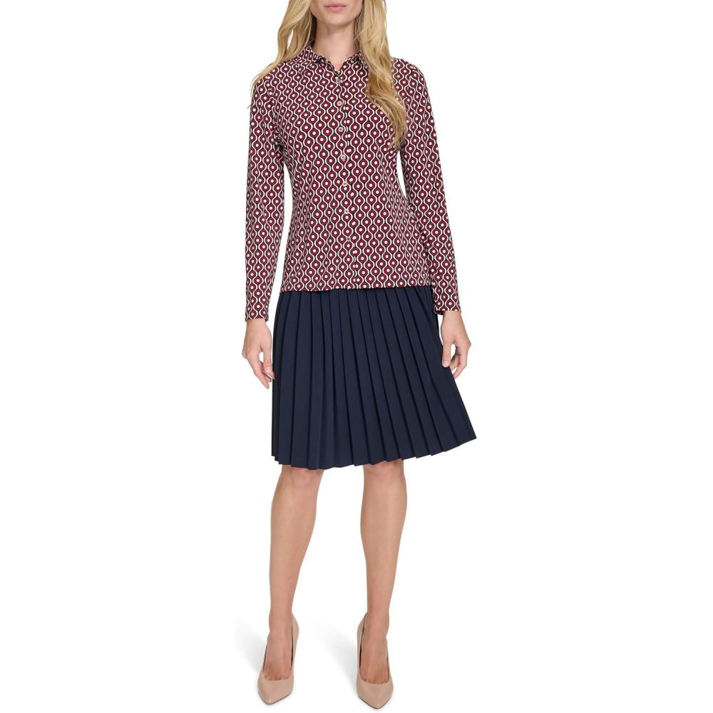 imageTommy Hilfiger Womens Long Sleeve Collared Button Front TopMidnight Multi