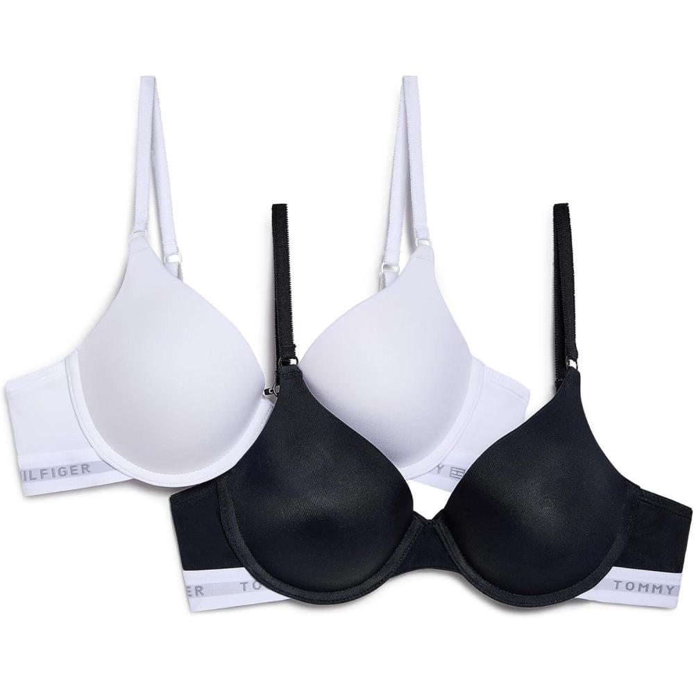 imageTommy Hilfiger Womens Microfiber Pushup Bra with Underwire 2PackBright White Black