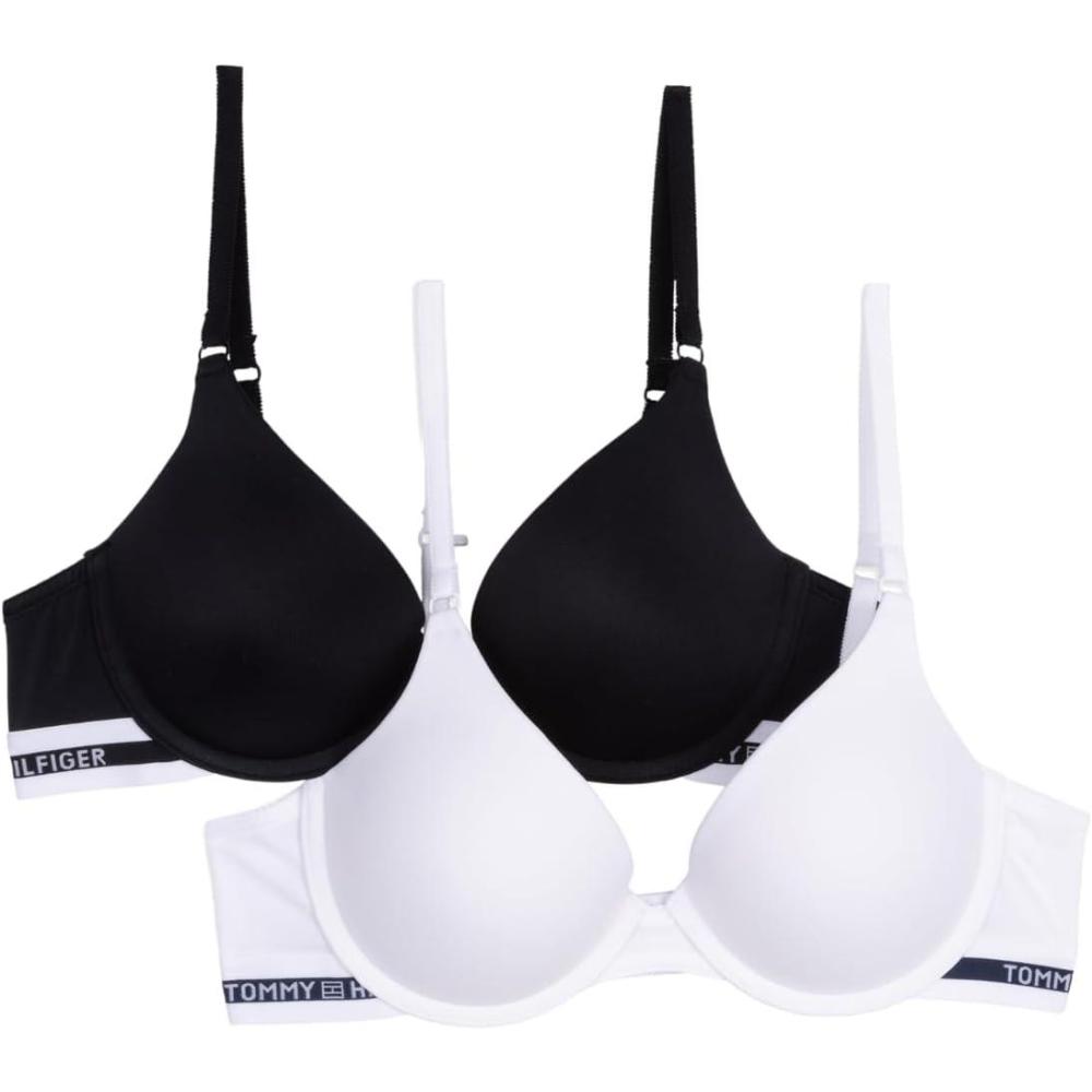 imageTommy Hilfiger Womens Microfiber Pushup Bra with Underwire 2PackBrightwhiteBlack