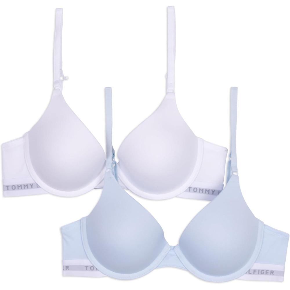 imageTommy Hilfiger Womens Microfiber Pushup Bra with Underwire 2PackLuminous BlueWhite