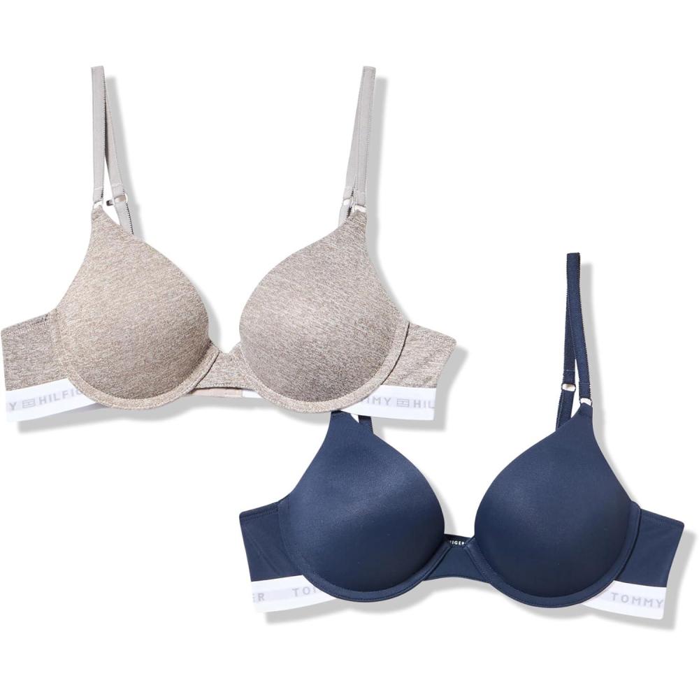 imageTommy Hilfiger Womens Microfiber Pushup Bra with Underwire 2PackNavyHeather Grey