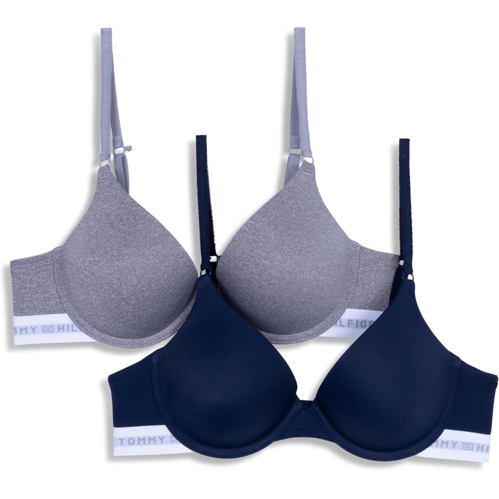 imageTommy Hilfiger Womens Microfiber Pushup Bra with Underwire 2PackSky CaptainHeather Grey