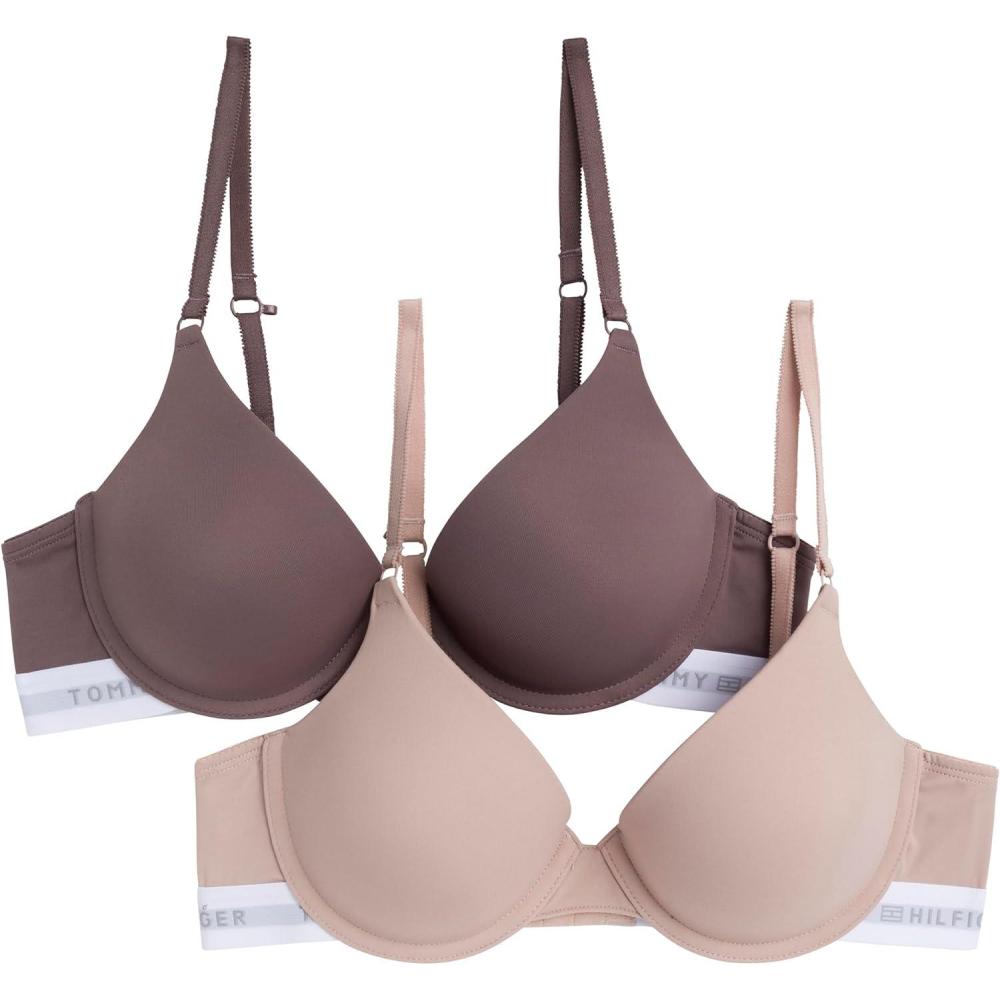 imageTommy Hilfiger Womens Microfiber Pushup Bra with Underwire 2PackSparrowBalanced Beige