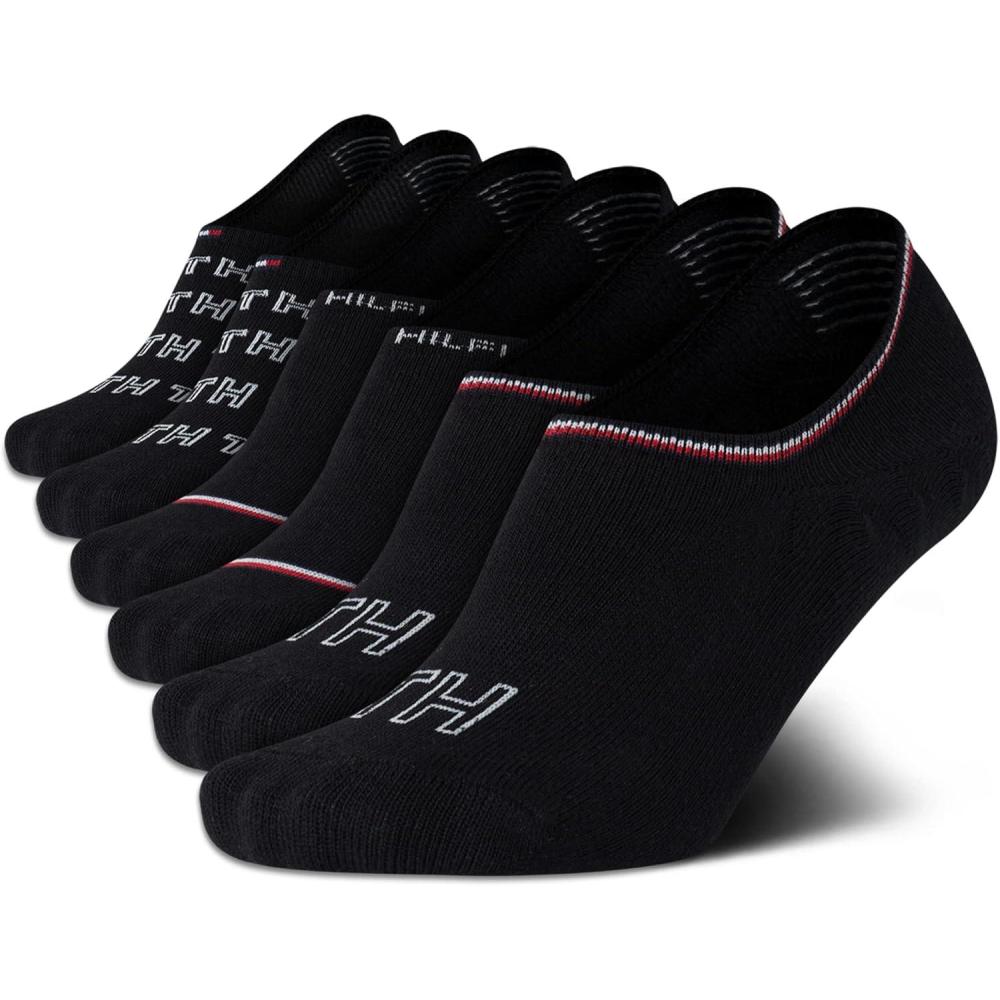 imageTommy Hilfiger Womens No Show Socks 6 Pack Cotton Blend Ankle Socks for Women Ultra Low Cut Liners for Loafers ampamp SneakersAll Black