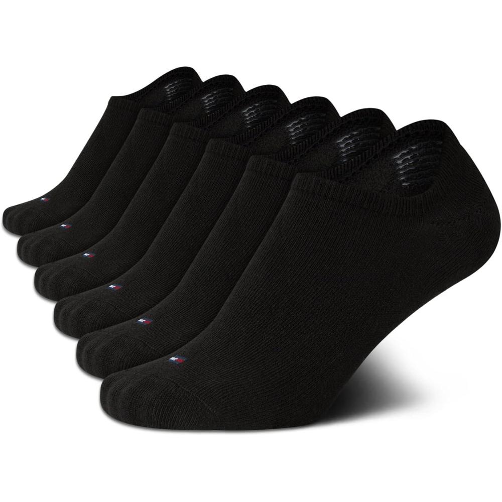 imageTommy Hilfiger Womens No Show Socks 6 Pack Cotton Blend Ankle Socks for Women Ultra Low Cut Liners for Loafers ampamp SneakersSolid Black