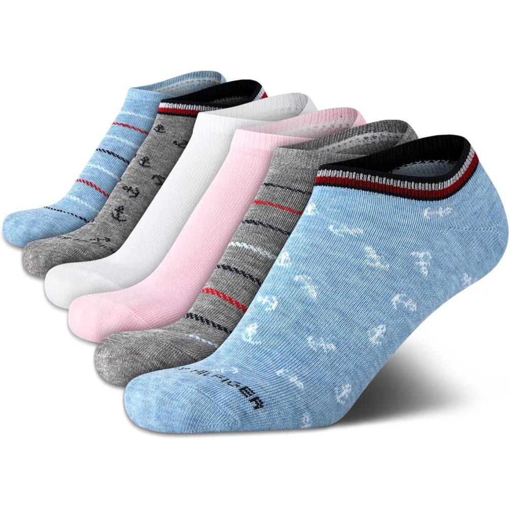 imageTommy Hilfiger Womens No Show Socks 6 Pack Soft Cotton Blend Low Cut Liner Socks for Sneakers Loafers Flats Size 410Blue Stripe Assorted