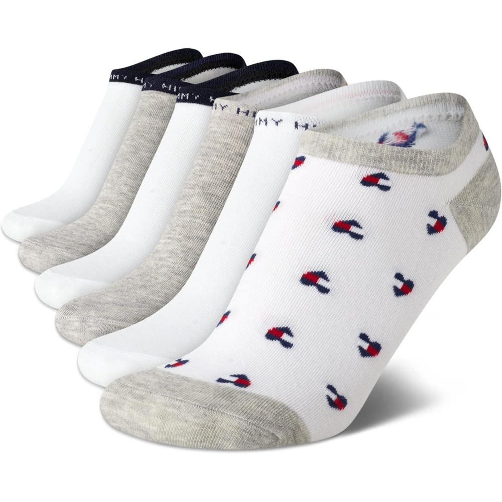 imageTommy Hilfiger Womens No Show Socks 6 Pack Soft Cotton Blend Low Cut Liner Socks for Sneakers Loafers Flats Size 410White Multi