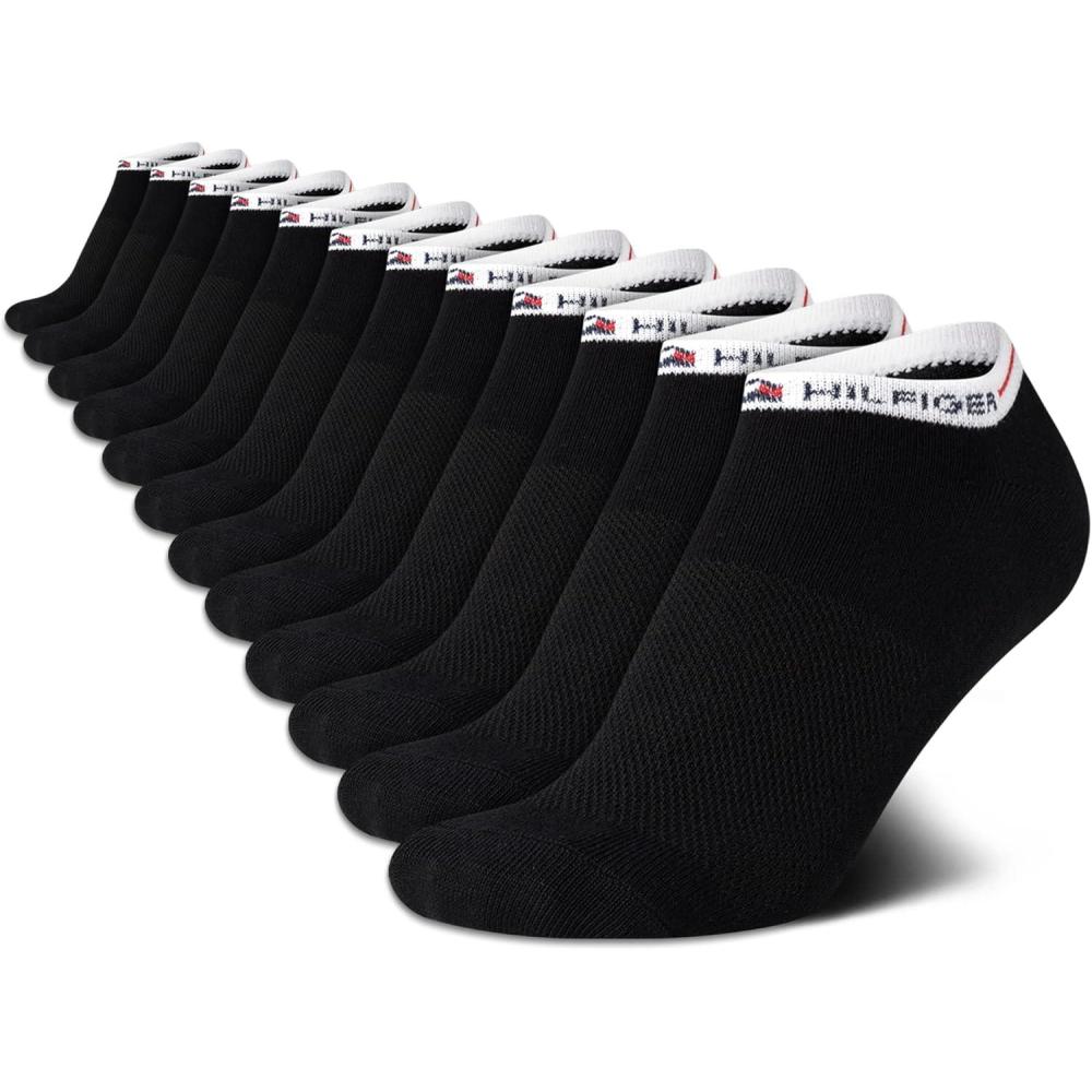 imageTommy Hilfiger Womens No Show Socks 12 Pack Cotton Blend Lightweight Athletic Performance Cushioned Running Socks for WomenBlack