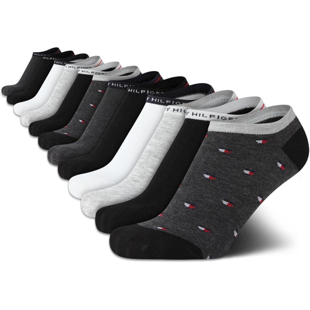 imageTommy Hilfiger Womens No Show Socks 12 Pack Cotton Blend Lightweight Athletic Performance Cushioned Running Socks for WomenBlueBlackWhite