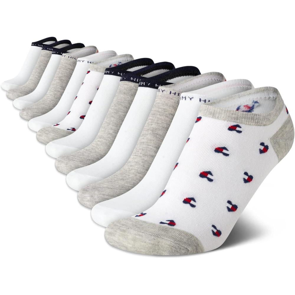 imageTommy Hilfiger Womens No Show Socks 12 Pack Cotton Blend Lightweight Athletic Performance Cushioned Running Socks for WomenWhite Multi